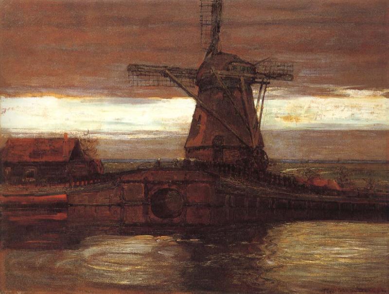 Piet Mondrian Mill in the moonlight oil painting image
